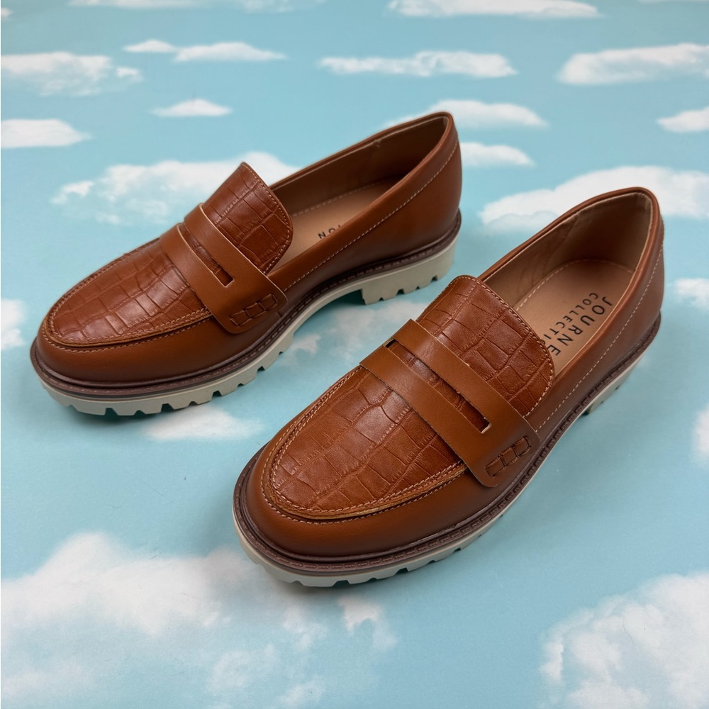 Brown Crocodile Pattern Loafers by Journee